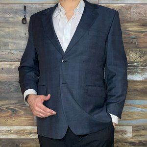 Zaharoff Basileia Wool Cashmere Gray Plaid Double Vented Blazer Sport Jacket 46R